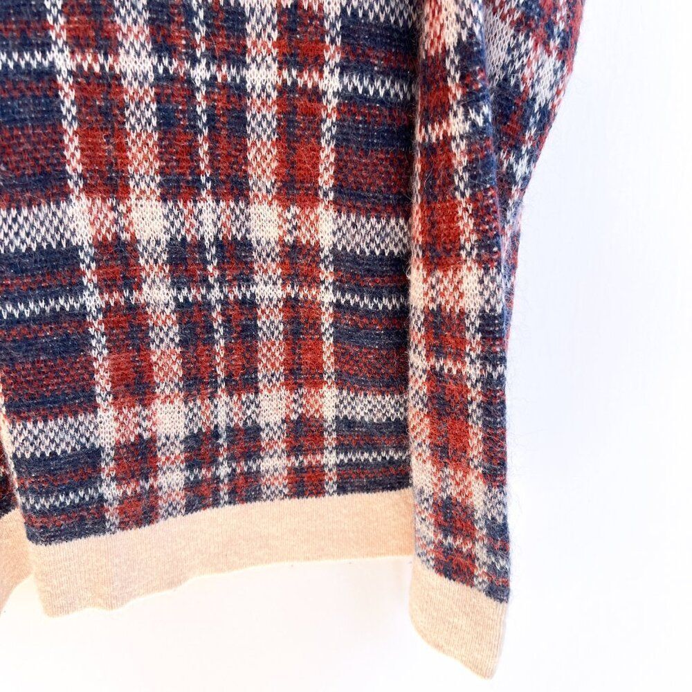 Banana Republic Orange Blue Plaid V Neck Wool Mohair Sweater Small - Picture 5 of 9